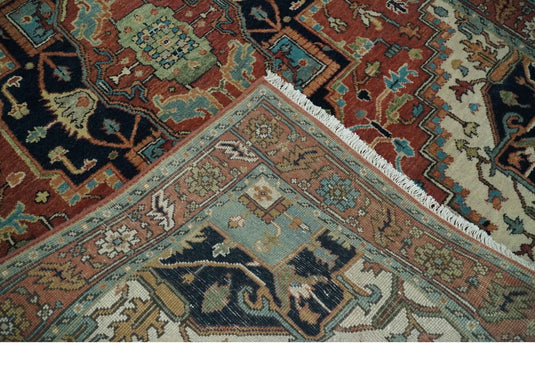 Persian Hand knotted Rust, Charcoal and Ivory 2x3, 3x5 and 4x6 Heriz Serapi wool Area Rug