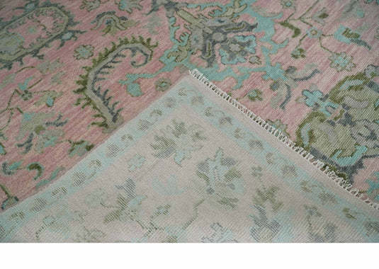 Hand Knotted Oushak Rug Pink and Aqua Multi Size Ideal for Living, Bedroom, and Dining Rooms |CP1712