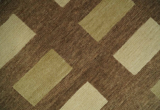 Modern Geometrical Pattern Handloom Brown, Beige and Olive 4x6 ft Bedroom, Living Room Rug , Wool Area Rug AAOC746
