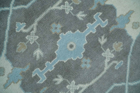 Traditional Persian Oriental Oushak Hand knotted Charcoal, Ivory and aqua 8x10 wool Area Rug