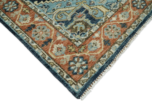 Traditional Heriz Hand knotted Blue and Rust 9x12 ft Bedroom, Living Room Rug ,wool Area Rug