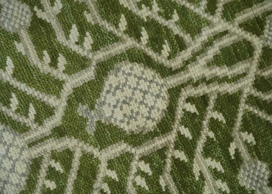 Traditional Oriental Oushak Hand knotted Green, Ivory and Silver 8x10 ft Bedroom, Living Room Rug ,wool Area Rug