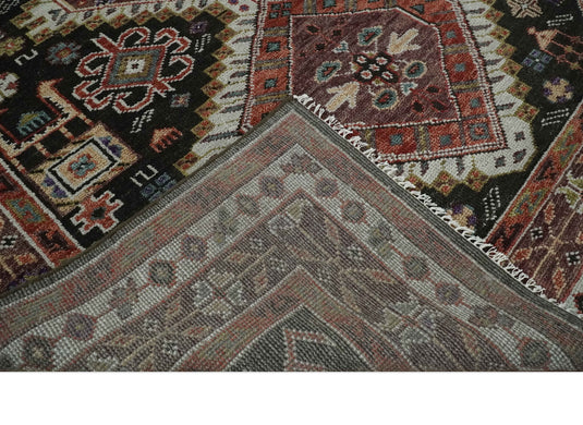 Rust, Black and Ivory Wool Traditional Antique Vintage Persian Hand knotted Area Rug