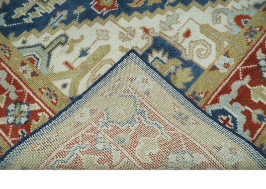 Traditional Pattern Blue, Ivory, Red and Beige Hand Knotted 8x10 ft wool Area Rug