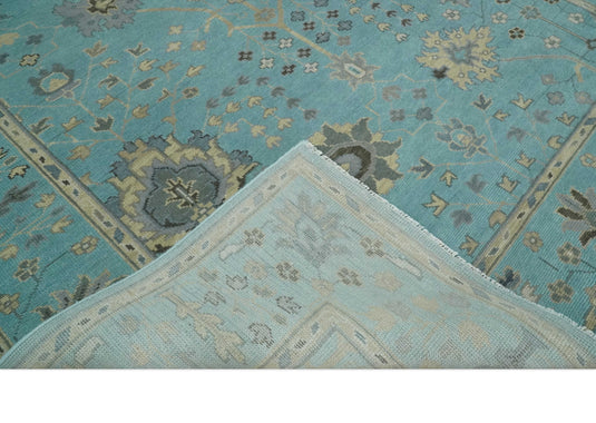 Traditional Floral Hand Knotted Blue, Gray And Beige 8x10 ft Bedroom, Living Room Rug Wool Area Rug