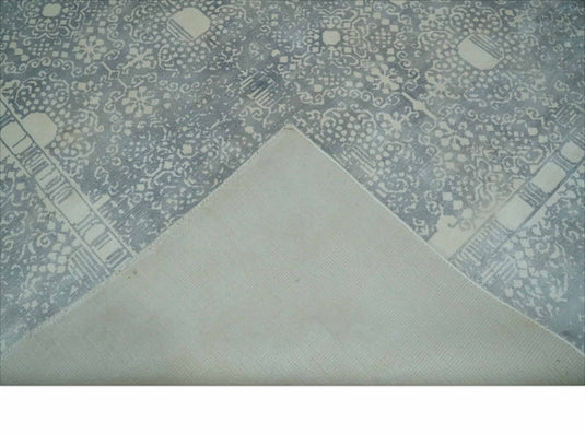 Traditional Gray And Ivory Handloom 5.5x8 ft Bedroom, Living Room Rug Wool And Viscose Area Rug