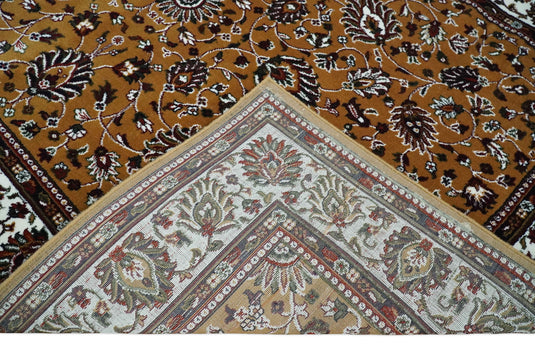 Traditional Floral Brown And White Hand Woven 5x7 ft Bedroom, Living Room Rug Wool Area Rug