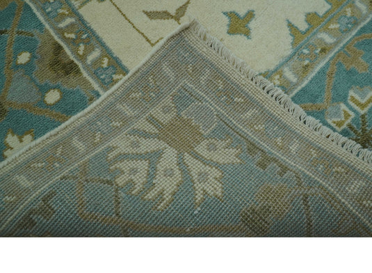 Traditional Oushak Traditional Oushak Ivory, Aqua, And Gray Hand Knotted Wool Rug 8x10 ft Ideal for Living, Bedroom And Dining Rooms