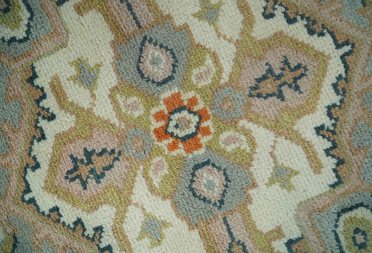 Tribal Kilim Pattern Ivory, Beige, Olive and Gray Hand Knotted 8x10 ft wool Area Rug