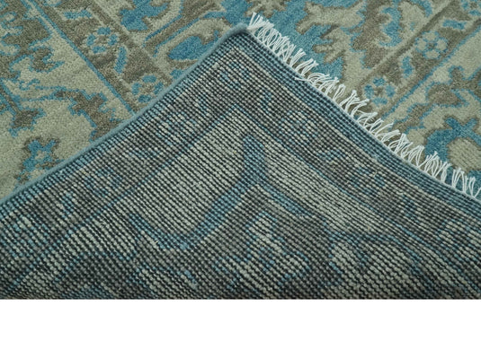 Traditional Oushak Teal, Gray And Charcoal Hand Knotted Wool Rug 8x10 ft Ideal for Living, Bedroom And Dining Rooms