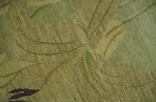 Traditional Leaf Block Print Design Brown, Green, Rust and Olive Handloomed 5x8 ft Bedroom, Living Room Rug Wool Area Rug