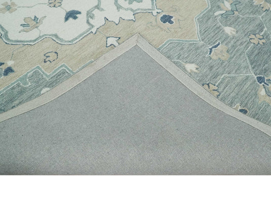 Traditional Medallion Gray And Ivory Hand Tufted Wool Area Rug- (FC)