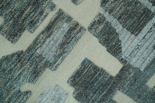 Modern Abstract Patten Ivory, Charcoal And Gray Hand Knotted 5x8 ft Bedroom, Living Room Rug Wool Area Rug