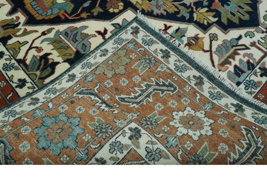 Hand Knotted Ivory, Black And Rust Traditional Floral Wool Rug 9x12 ft Ideal for Living, Bedroom And Dining Rooms | CP2471912