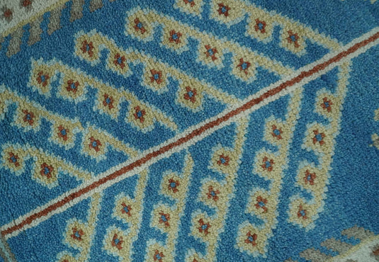 Tree Of Life Traditional Blue, Ivory, Gray and Rust Hand Knotted 8x10 ft wool Area Rug