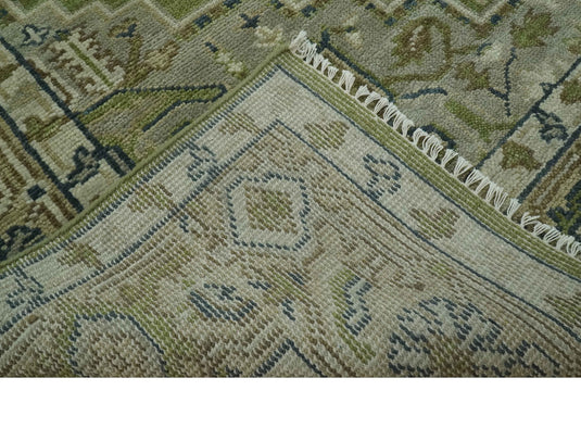 Custom Made Traditional Hand Knotted Green, Silver And Charcoal Wool Area Rug
