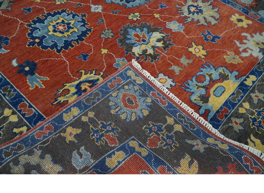 Hand Knotted Traditional Oushak Colorful Rug Rust, Blue and Charcoal 8x10 ft Ideal for Living, Bedroom, and Dining Rooms | CP1903810S