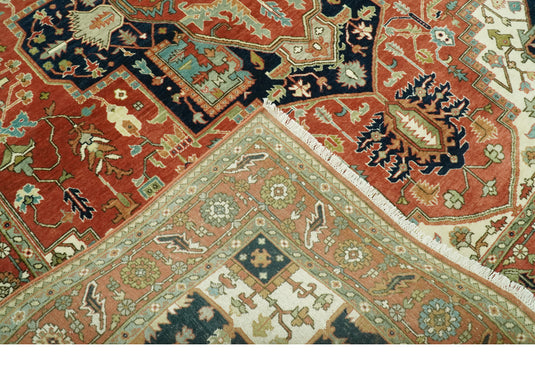 Hand Knotted Traditional Rust, Black And Ivory Wool Rug 8x10 ft Ideal for Living, Bedroom And Dining Rooms | CP2437810