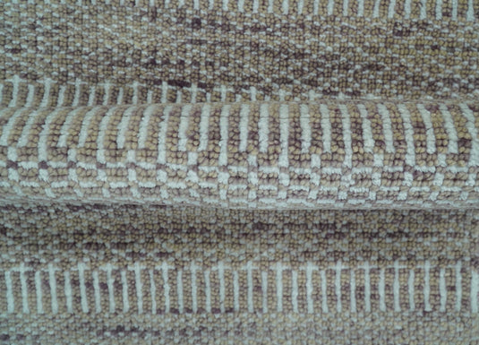 Modern Brown, Ivory And Warm Gray Geometrical Striped Hand knotted Wool Rug 2x3 ft Ideal for Living, Bedroom And Dining Rooms