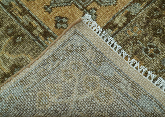Custom Made Traditional Trible Camel And Gray Hand Knotted Wool Area Rug
