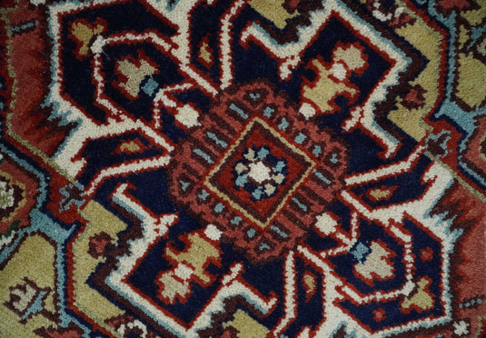 Hand Knotted Heriz Serapi Rug Ivory, Rust and Navy Blue 5x8 ft Ideal for Living, Bedroom, and Dining Rooms | CP189458S
