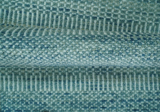 Blue And Off White Modern Geometrical Hand knotted Wool Rug 2x3 ft Ideal for Living, Bedroom And Dining Rooms