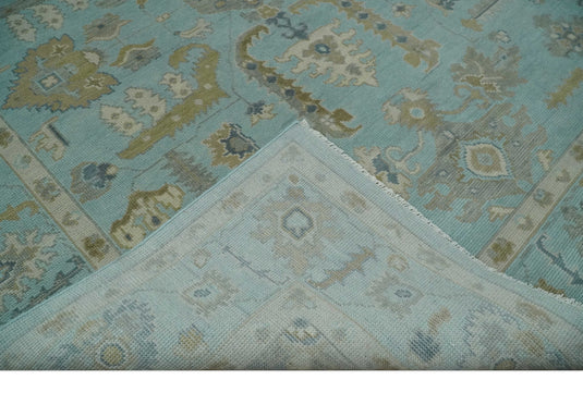 Custom Made Traditional Oushak Light Blue, Brown, Ivory And Gray Hand Knotted Wool Area Rug