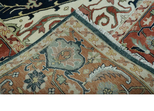 Hand Knotted Rust, Ivory And Black Herati Wool Rug 9x12 ft Ideal for Living, Bedroom And Dining Rooms | CP2470912
