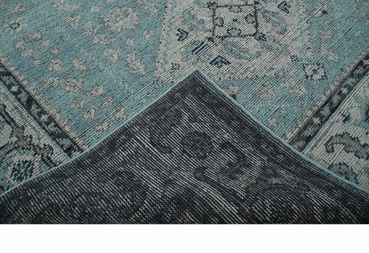 Traditional Antique Tribal Pattern Gray And Blue Hand Knotted 8x10 ft Bedroom, Living Room Rug Wool Area Rug