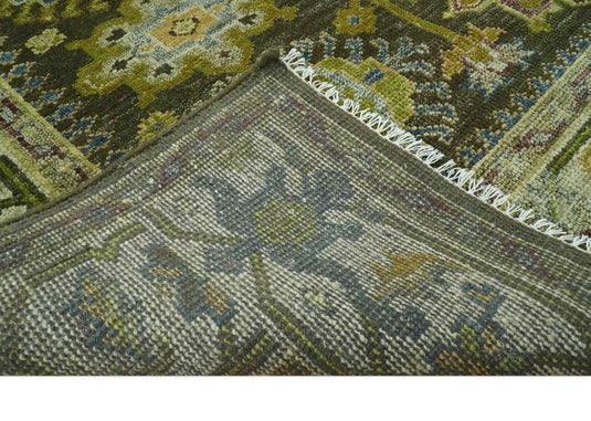 Traditional Vintage Style Earthy Green and Silver Hand Knotted Wool Rug 8x10 ft Ideal for Living, Bedroom And Dining Rooms