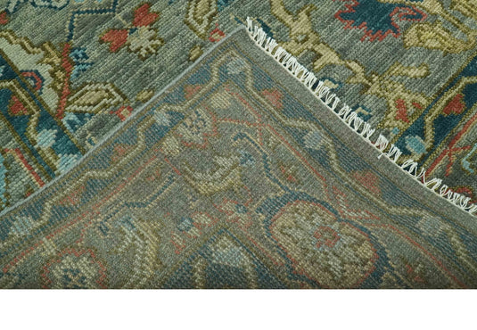 Hand Knotted Green, Gray, Teal And Rust Traditional Oushak Wool Rug 8x10 ft Ideal for Living, Bedroom And Dining Rooms