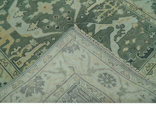 Hand Knotted Oriental Oushak Sage Green, Ivory And Beige Rug 6x9 ft Ideal for Living, Bedroom And Dining Rooms | CP38181