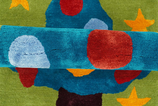 Modern Christmas Tree Green, Blue, Red And Yellow Hand Tufted 2x3 ft Bedroom, Kids Room Rug Wool Area Rug