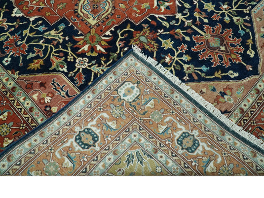 Hand Knotted Traditional Brown, Black, Blue And Olive Wool Rug 8x10 ft Ideal for Living, Bedroom And Dining Rooms | CP2443810