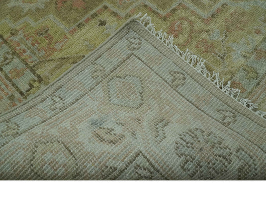 Hand Knotted Muted Green And Beige Traditional Design Wool Rug 8x10 ft Ideal for Living, Bedroom And Dining Rooms