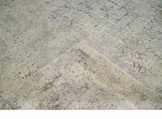 Traditional Floral Silver, Beige And Charcoal Hand Knotted 8x10 ft Bedroom, Living Room Rug Wool And Original Silk Area Rug