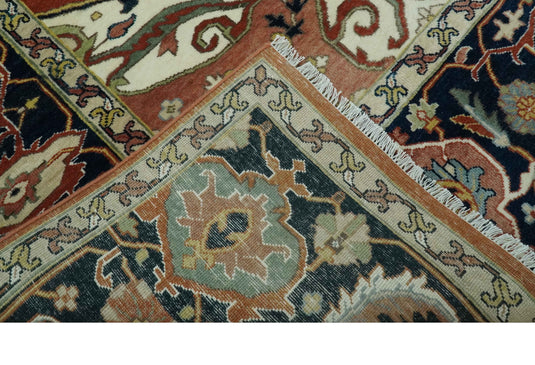 Hand Knotted Traditional Rust, Ivory, Black And Yellow Wool Rug 9x12 ft Ideal for Living, Bedroom And Dining Rooms | CP2475912