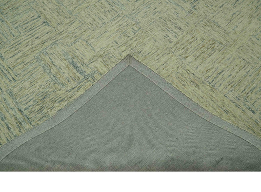 Hand Tufted Interlocking Squares Gray, Ivory And Olive Wool Rug 5x7.6 ft Ideal for Living, Bedroom And Dining Rooms