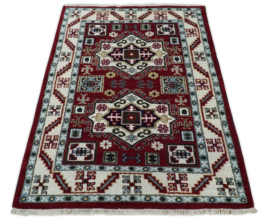 Available in USA Hand-Knotted Rust and Ivory Tribal Armenian Bedroom, Living Room Rug, kids Room Wool Area Rug -KZA10- (FC)