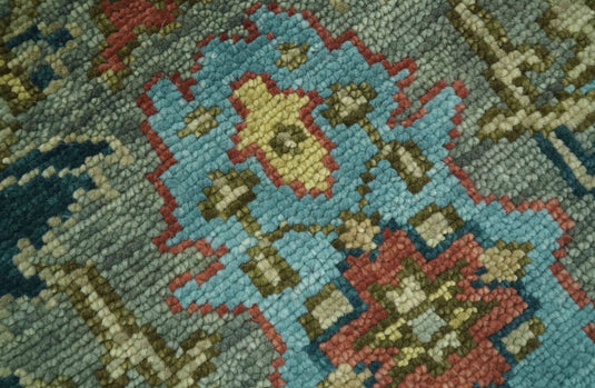 Hand Knotted Green, Gray, Teal And Rust Traditional Oushak Wool Rug 8x10 ft Ideal for Living, Bedroom And Dining Rooms