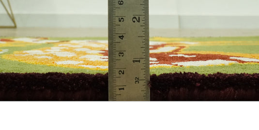 Reindeer Green, Gold And Brown Hand Tufted 2x3 ft Bedroom, Kids Room Rug Wool Area Rug