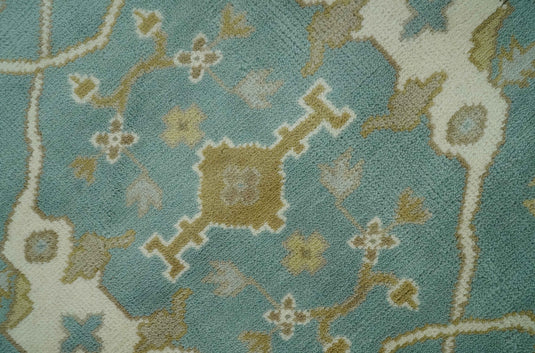 Hand Knotted Classic Oushak Teal, Beige And Ivory Wool Rug 6x9 ft Ideal for Living, Bedroom And Dining Rooms | CP235669