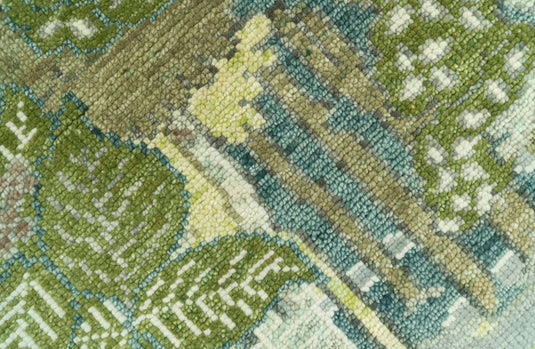 Custom Made Nature Theme Green And Gray Hand Knotted Wool Area Rug