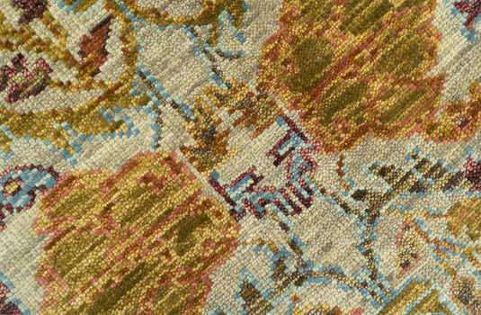 Beige, Peach And Green Transition Hand Knotted 8x10 ft Wool Rug Ideal for Living, Bedroom And Dining Rooms