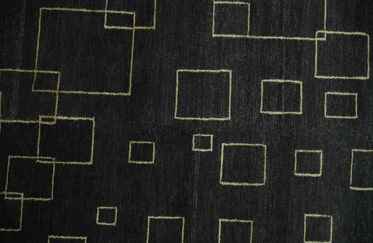 Modern geometrical pattern Hand Knotted Charcoal and Gold Color 5x8 ft Bedroom, Living Room Rug Wool and Art Silk Area Rug