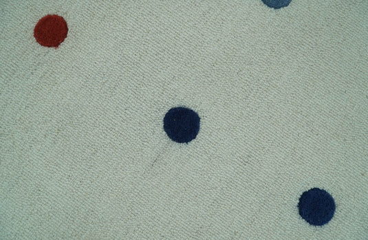 Modern Dots White, Blue, Yellow And Rust Hand Tufted 8x10 ft Bedroom, Living Room Rug Wool Area Rug