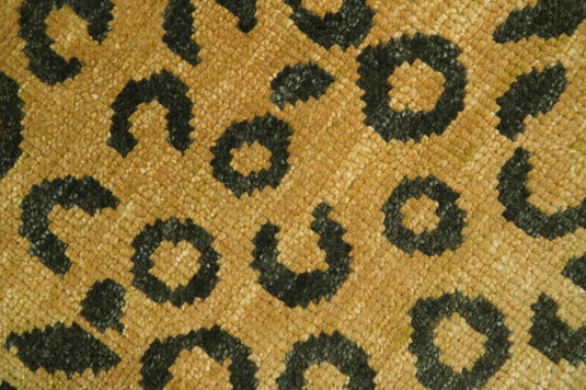 Golden-Brown And Charcoal Modern Leopard Hand Knotted Wool Rug 8x10 ft Ideal for Living, Bedroom And Dining Rooms