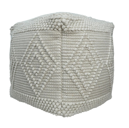 Ivory Handmade Geometrical Tassel Design Cotton Pouf Footstool, Seat, Foot Rest Living Room, Bedroom