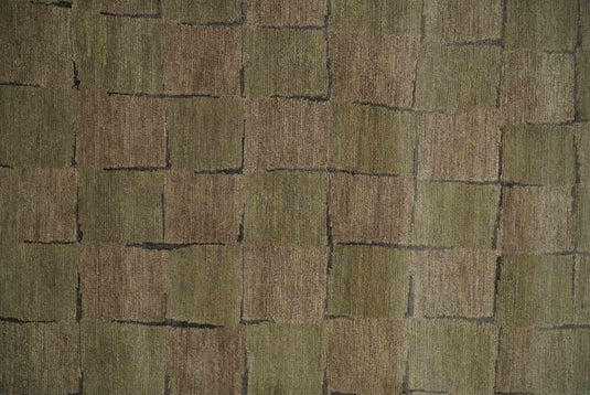 Modern geometrical Hand Knotted Brown, Olive and Charcoal 5x8 ft Bedroom, Living Room Rug Wool and Art Silk Area Rug