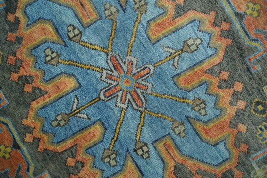 Hand Knotted Heriz Serapi Rug Charcoal and Blue 8x10 ft Ideal for Living, Bedroom, and Dining Rooms | CP1879810S